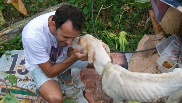 uomo salva cane
