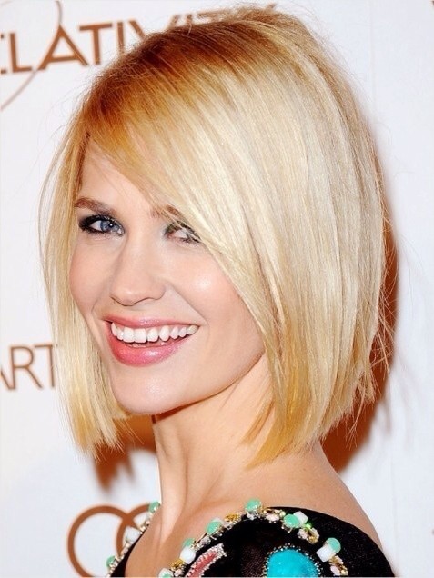 Blunt-Short-Bob-Haircuts-for-Long-Face-January-Jones-Blonde-Hair